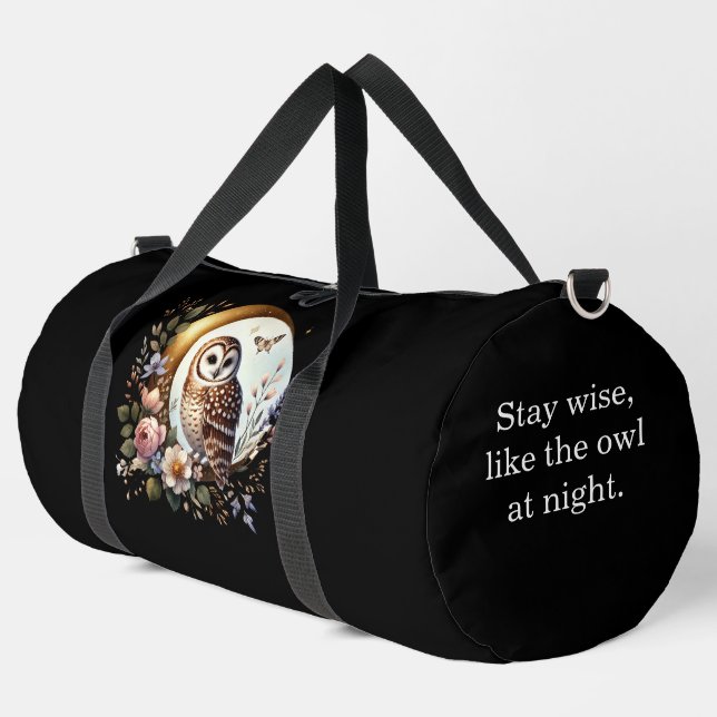 Elegante Eule auf dem Goldenen Mond Duffle Bag (Linke Ecke)
