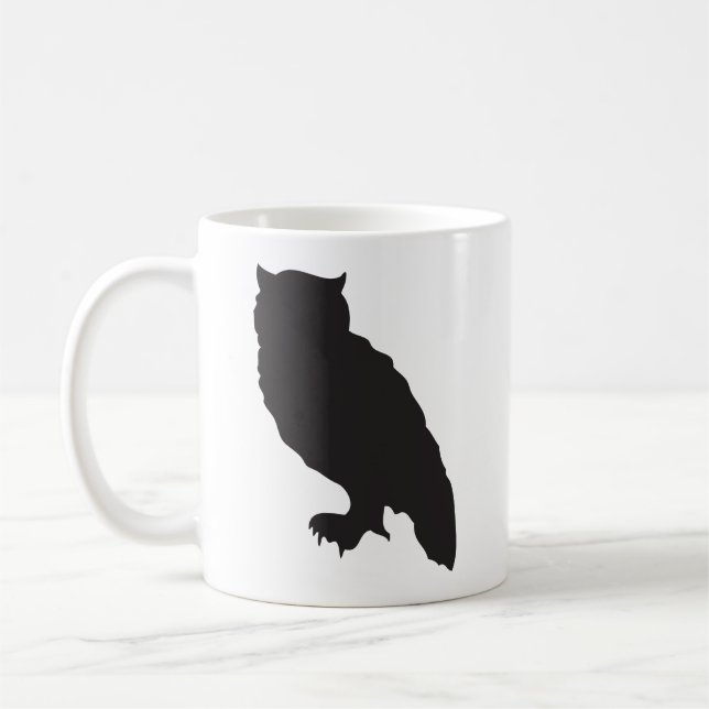 Elegante Eulenschwarz-Silhouette-vektorgraphik Kaffeetasse (Links)