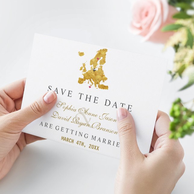 Elegante Europe Map Zielort Gold Wedding Save The Date (Von Creator hochgeladen)
