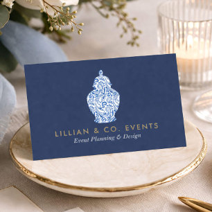 Elegante Eventplanerin Blue Ginger Jar Logo Visitenkarte