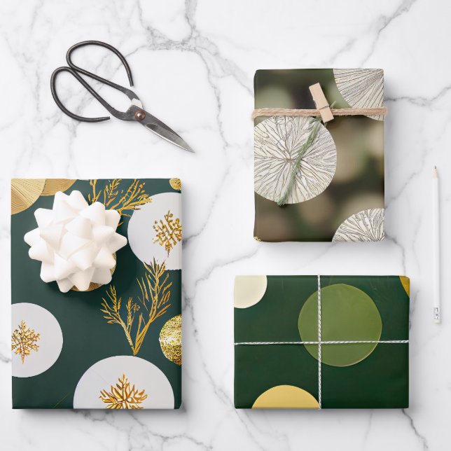 Elegante Evergreen Collection Elfenbein und Gold Geschenkpapier Set (Vorderseite)