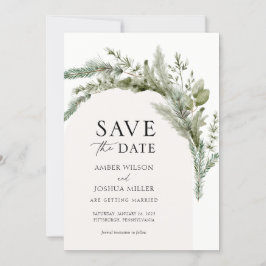 Elegante Evergreen Winter Wedding Save the Date Einladung
