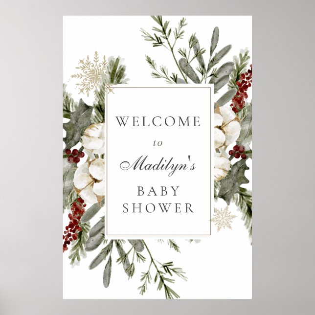Elegante Evergreens und Winter Florals Baby Willko Poster (Vorne)