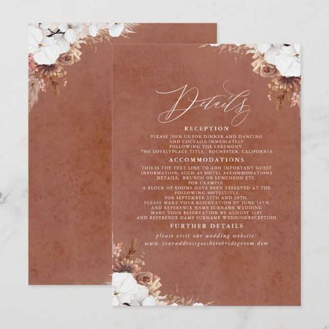 Elegante Exotic Boho Hochzeitdetails Begleitkarte (Vorne/Hinten)