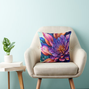 Elegante exotische Blume, Wasserfarbenwurf Kissen