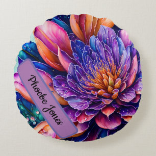 Elegante exotische Blume, Wasserfarbenwurf Rundes Kissen