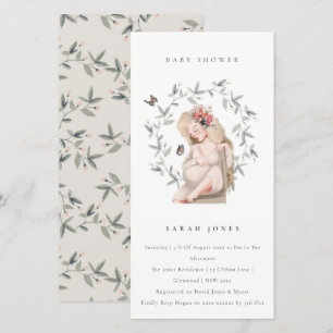 Elegante Expectant Women Foliage Baby Shower laden Dankeskarte