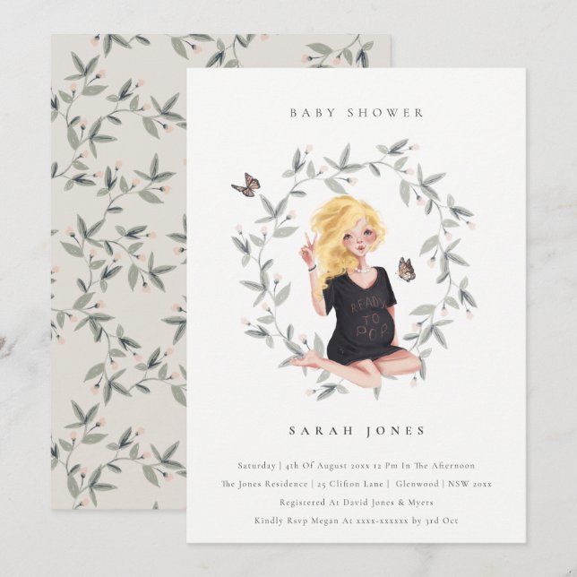 Elegante Expectant Women Foliage Baby Shower laden Dankeskarte (Vorne/Hinten)