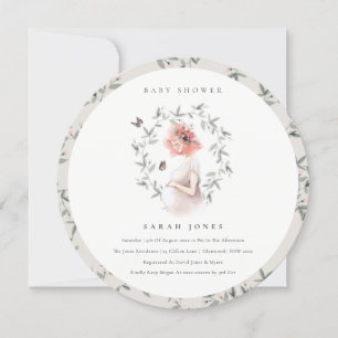 Elegante Expectant Women Foliage Baby Shower laden Dankeskarte