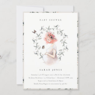 Elegante Expectant Women Foliage Baby Shower laden Dankeskarte