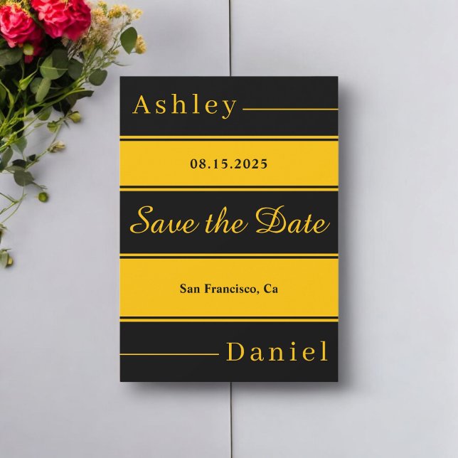 Elegante Extravagante Black and Gold Streifen Chic Save The Date (Von Creator hochgeladen)