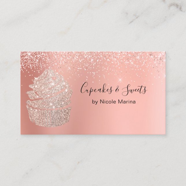 Elegante Extravagante Imitate Rose Gold Cupcake Sü Visitenkarte (Vorderseite)