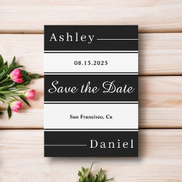 Elegante Extravagante Schwarz-Weiß Streifen Chic W Save The Date