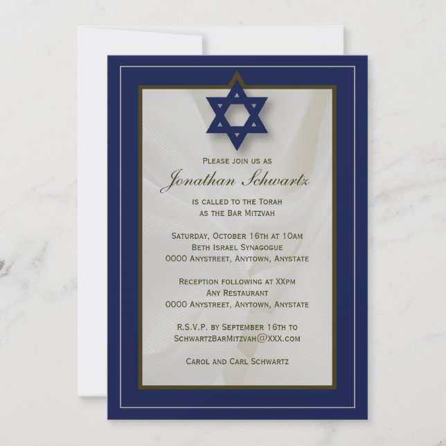 Elegante Fabric Bar Mitzvah Einladung der Marine (Vorderseite)