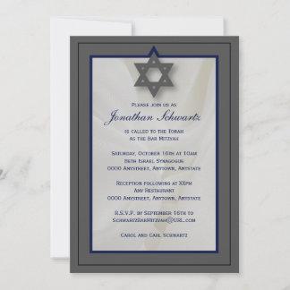 Elegante Fabric Bar Mitzvah Einladung in Grau