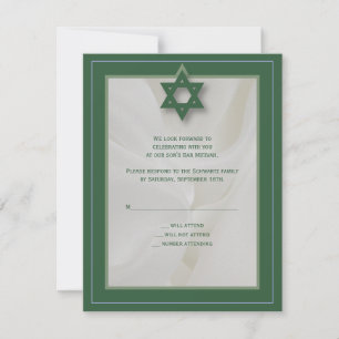 Elegante Fabric Bar Mitzvah UAWG Reply in Green RSVP Karte
