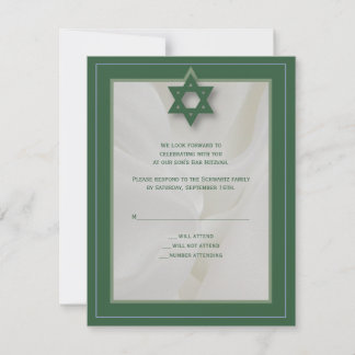 Elegante Fabric Bar Mitzvah UAWG Reply in Green RSVP Karte