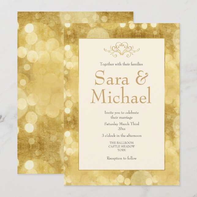 Elégante Faire-part de mariage Champagne Or (Devant / Derrière)