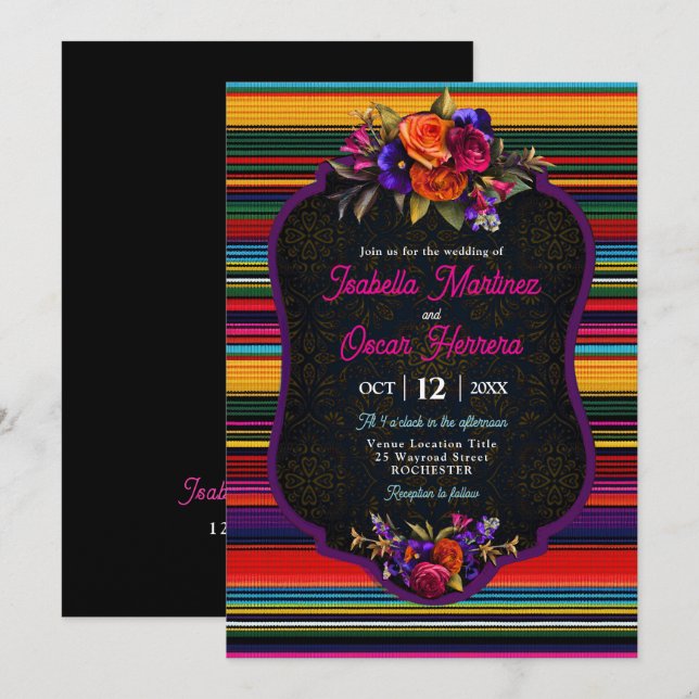 Élégante faire-part de mariage de fleurs mexicaine (Devant / Derrière)