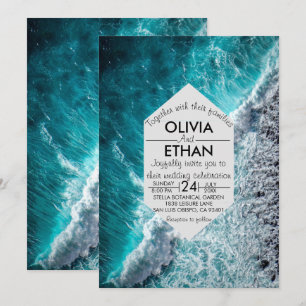 Elégante Faire-part de mariage de vagues bleu océa