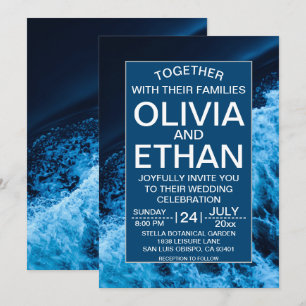 Elégante Faire-part de mariage de vagues bleu océa