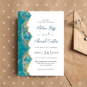 Elégante Faire-part de mariage En Marbre Bleu Et O