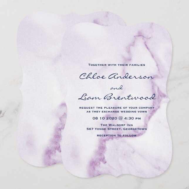 Élégante Faire-part de mariage en marbre violet (Devant / Derrière)