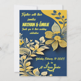 Elégante faire-part de mariage jaune et bleue