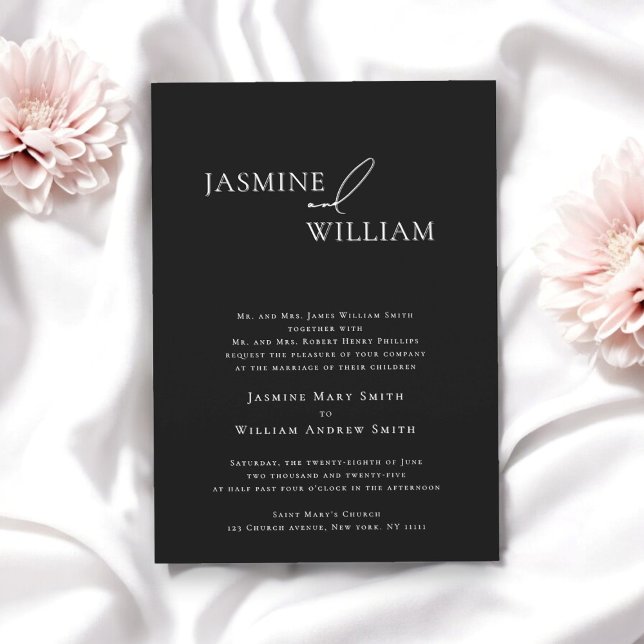 Elégante Faire-part de mariage moderne noir et bla (when traditional text meets modern design by willows weddings)