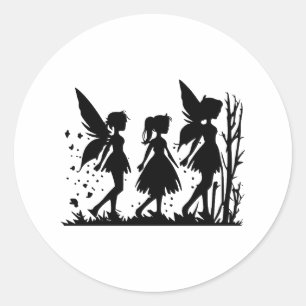 Elegante Fairies-Silhouette in Monochrom Runder Aufkleber
