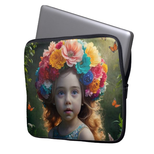 Elegante Fairy in Floral Wonderland: Fantasy Art Laptopschutzhülle (Vorderseite Links)