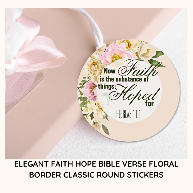 Elegante FAITH HOPE Bibel Verse Blumengrenze Runder Aufkleber (Von Creator hochgeladen)