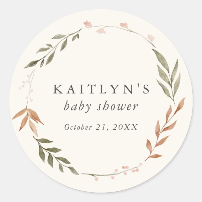 Elegante Fall Baby Shower Runder Aufkleber (Vorderseite)