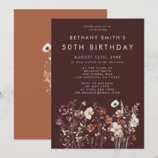 Elegante Fall Brown Floral Geburtstagsparty Einladung