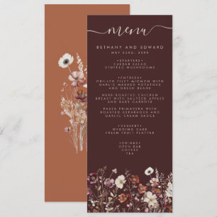 Elegante Fall Brown Floral Wedding Menükarte