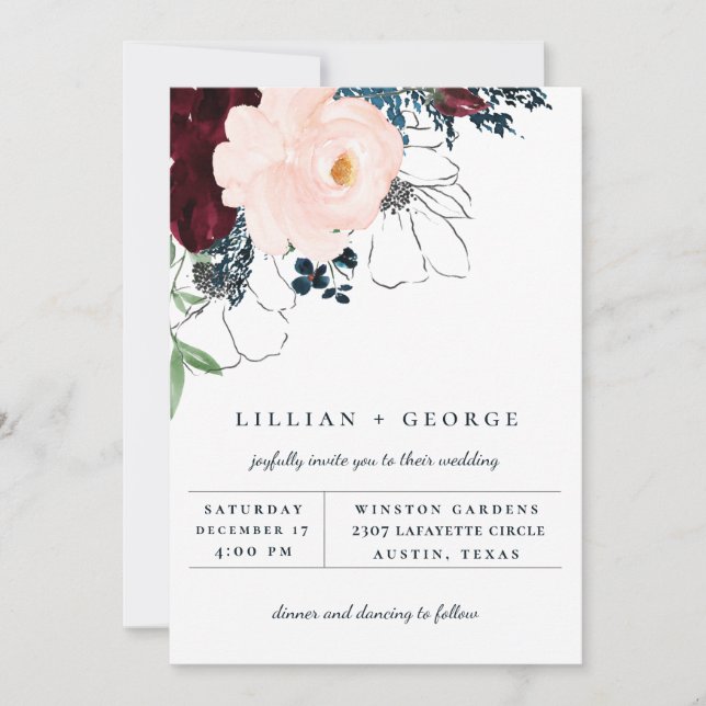 Elegante Fall Floral Bouquet Einladung zur Hochzei (Vorderseite)