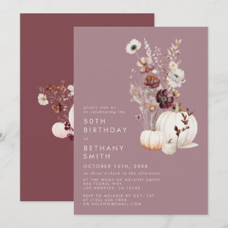 Elegante Fall Floral Pumpkin Geburtstagsparty Einladung