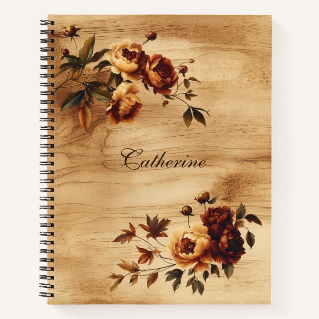 Elegante Fall Floral Script Personalisiert Journal Notizbuch (Vorderseite)