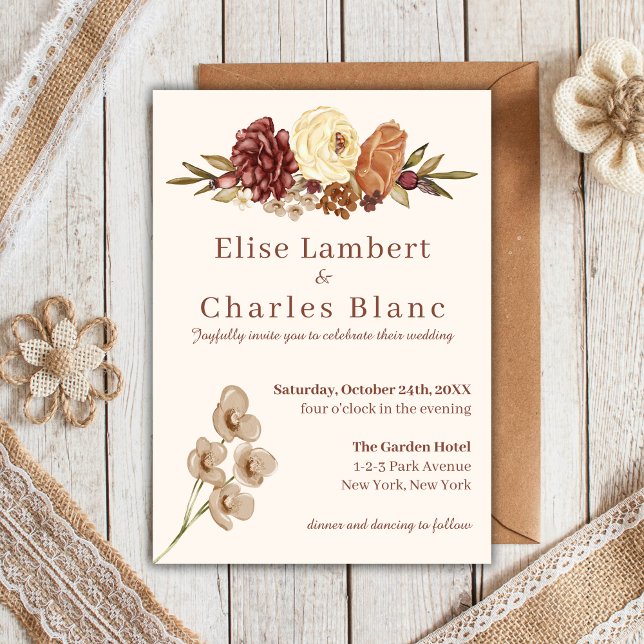 Elegante Fall Floral Simple Wedding Einladung (Fall Boho Modern Wedding - burnt orange terracotta colors.)