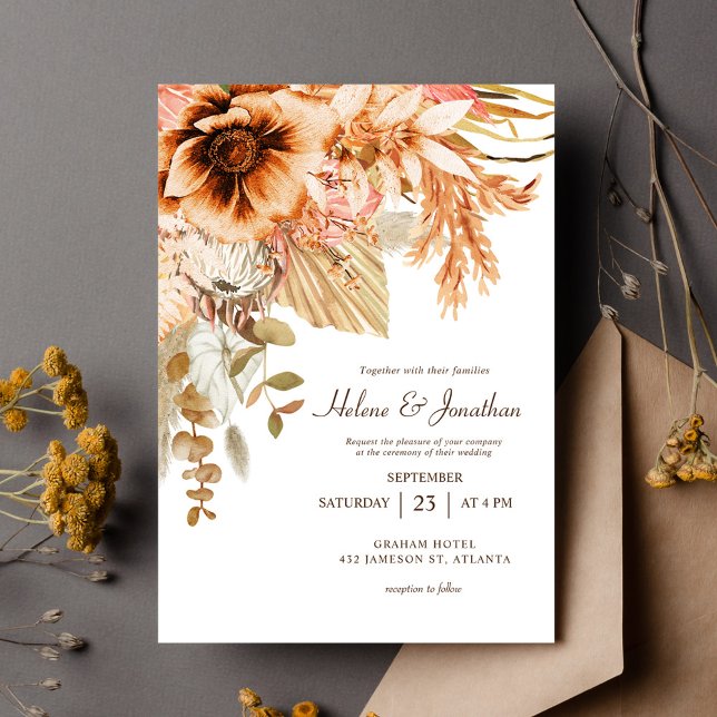 Elegante Fall Floral Terracotta auf dem Monte Tama Einladung (Elegant Fall Floral Terracotta Wedding Invitation)