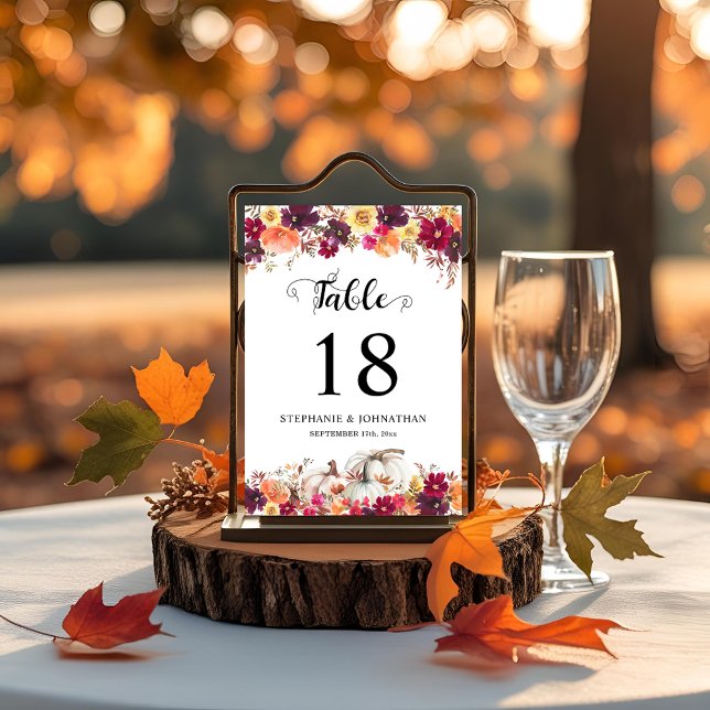 Elegante Fall Floral Wasserfarben Hochzeit Einladu Tischnummer (Elegant Fall Floral Watercolor Wedding Invitation Table Number)