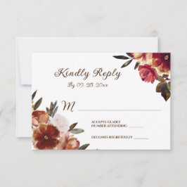 Elegante Fall Floral Watercolor Hochzeit RSVP Karte