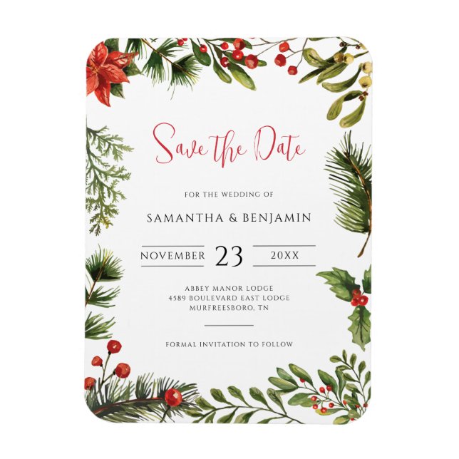 Elegante Fall Floral Winter Wedding Save the Date Magnet (Vertikal)