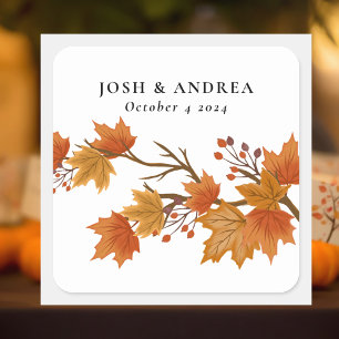 Elegante Fall Foliage Rustische Verlobung Hochzeit Quadratischer Aufkleber