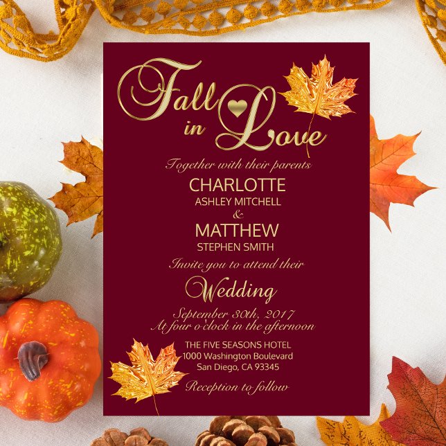 Elegante FALL in LIEBE Burgund Marsala Wedding Einladung (Von Creator hochgeladen)