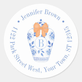 Elegante Fall Monogram Bow-Rücksendeadresse Runder Aufkleber