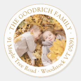 Elegante Fall Ochre Border Foto Rücksendeadresse Runder Aufkleber