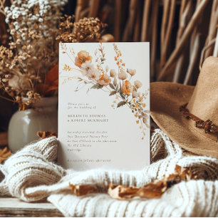 Elegante Fall Orange & Brown Wildblumen Hochzeit Einladung