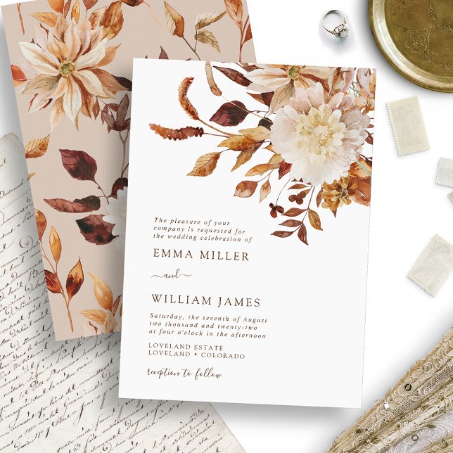Elegante Fall Watercolor Blumenhochzeit Einladung (Elegant Fall Watercolor Floral Wedding Invitation by Painted Paperie)