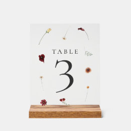 Elegante Fall Wildblume Hochzeit Tischnummer 3 Acrylschild